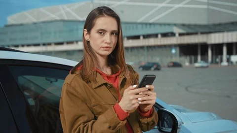 Future. 3D Technology. Outdoor Portrait of Attractive Modern Woman Using Stock Footage 125051483