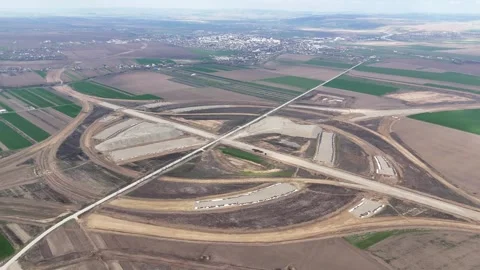 Future A7 and A8 highway interchange node under construction near Pascani city Stock Footage 333487866
