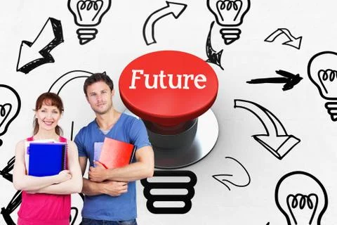 Future against digitally generated red push button Stock Photos