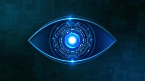 Future AI tech machine learning Eye icon hud motion animation, cyber technology Stock Footage 342784717