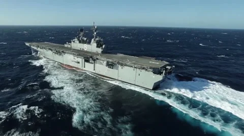 Future amphibious assault ship USS America (LHA 6) sails the Gulf. Video stock 42683598
