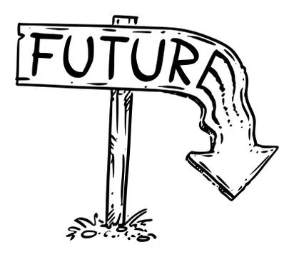 Future Arrow Sign Melted and Pointing Down, Not Forward. Concept of No Future Illustrazione stock