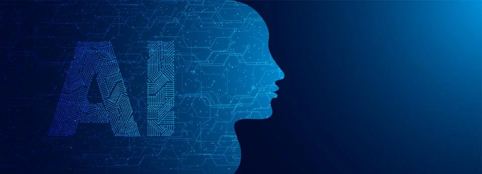 Future of Artificial Intelligence (AI), Human face with AI text made by dig.. Stock Illustration