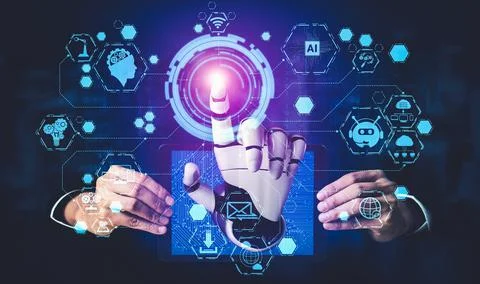 Future artificial intelligence and machine learning for AI droid robot or cyborg Stock Illustration