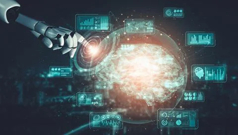 Future artificial intelligence and machine learning for AI droid robot or cyborg Stockillustratie