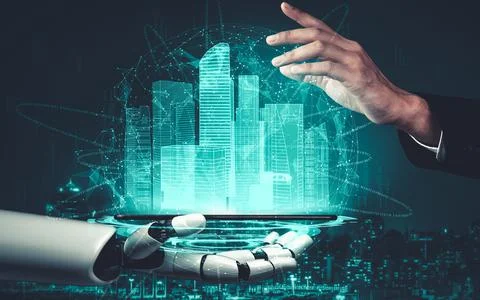 Future artificial intelligence and machine learning for AI droid robot or cyborg Stockillustratie