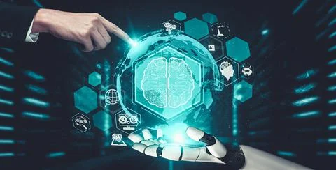 Future artificial intelligence and machine learning for AI droid robot or cyborg Stockillustratie