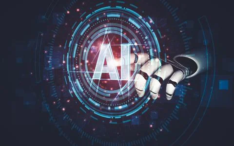 Future artificial intelligence and machine learning for AI droid robot or cyborg 库存插图