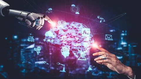 Future artificial intelligence and machine learning for AI droid robot or cyborg Stockillustratie