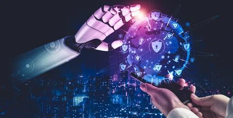 Future artificial intelligence and machine learning for AI droid robot or cyborg Stock Illustration