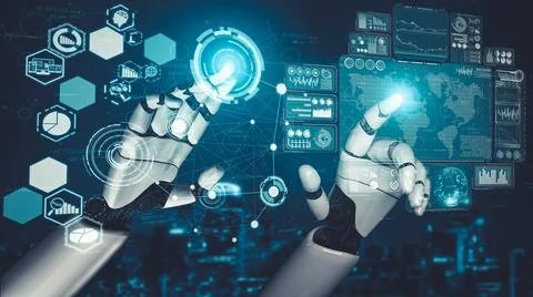 Future artificial intelligence and machine learning for AI droid robot or cyborg イラスト素材