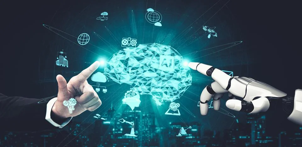 Future artificial intelligence and machine learning for AI droid robot or cyborg 스톡 일러스트