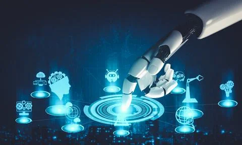 Future artificial intelligence and machine learning for AI droid robot or cyborg Stockillustratie