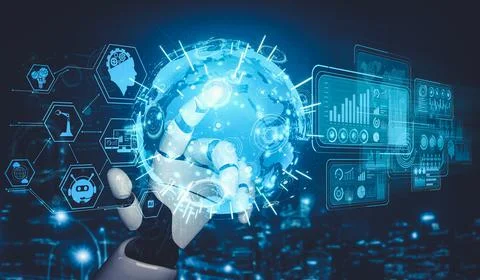 Future artificial intelligence and machine learning for AI droid robot or cyborg 스톡 일러스트