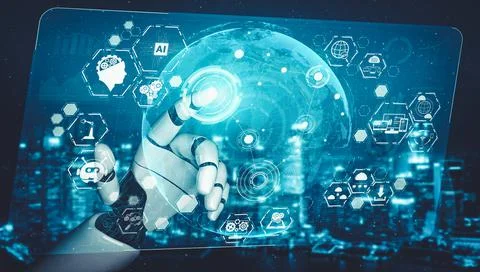 Future artificial intelligence and machine learning for AI droid robot or cyborg Stock Illustration