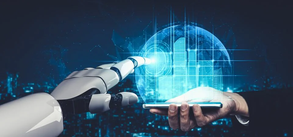 Future artificial intelligence and machine learning for AI droid robot or cyborg Stock Illustration