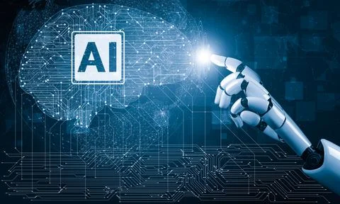 Future artificial intelligence and machine learning for AI droid robot or cyborg Stockillustratie