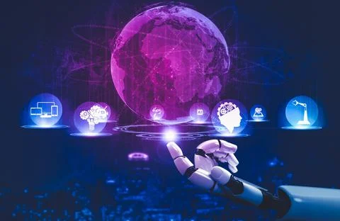 Future artificial intelligence and machine learning for AI droid robot or cyborg Stock Illustration