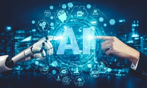 Future artificial intelligence and machine learning for AI droid robot or cyborg Stockillustratie