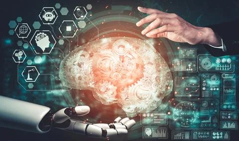 Future artificial intelligence and machine learning for AI droid robot or cyborg Stockillustratie