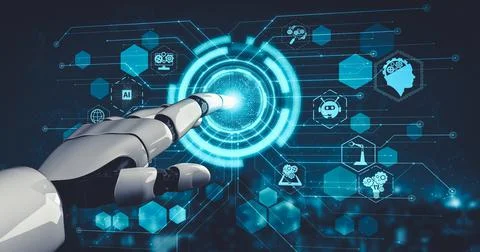 Future artificial intelligence and machine learning for AI droid robot or cyborg Stockillustratie