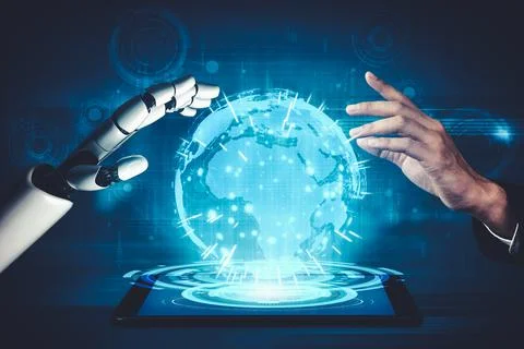 Future artificial intelligence and machine learning for AI droid robot or cyborg Stock Illustration