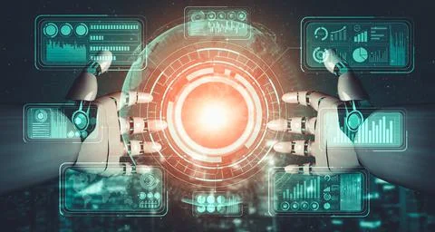 Future artificial intelligence and machine learning for AI droid robot or cyborg Illustrazione stock