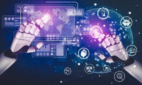 Future artificial intelligence and machine learning for AI droid robot or cyborg Stock Illustration