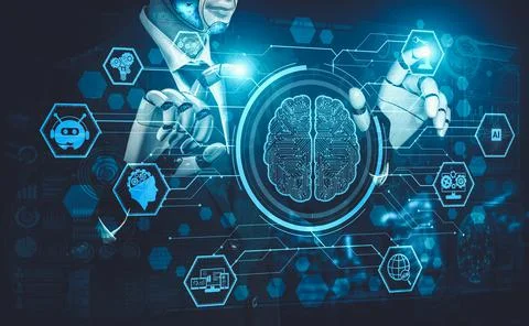 Future artificial intelligence and machine learning for AI droid robot or cyborg Stockillustratie