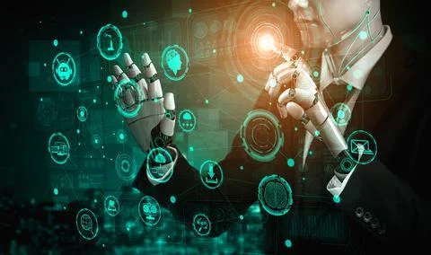 Future artificial intelligence and machine learning for AI droid robot or cyborg Stock Illustration