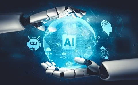 Future artificial intelligence and machine learning for AI droid robot or cyborg 스톡 일러스트