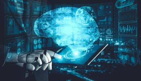 Future artificial intelligence and machine learning for AI droid robot or cyborg Stockillustratie