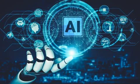 Future artificial intelligence and machine learning for AI droid robot or cyborg Stockillustratie