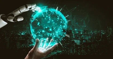 Future artificial intelligence and machine learning for AI droid robot or cyborg 스톡 일러스트