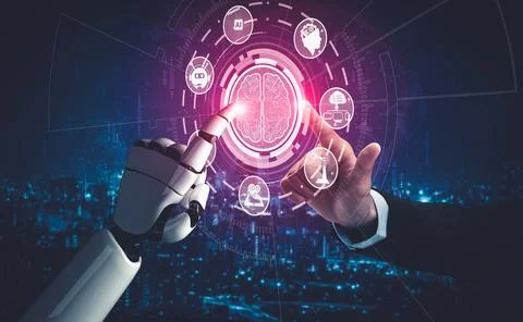 Future artificial intelligence and machine learning for AI droid robot or cyborg Illustrazione stock