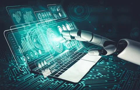 Future artificial intelligence and machine learning for AI droid robot or cyborg Stock Illustration