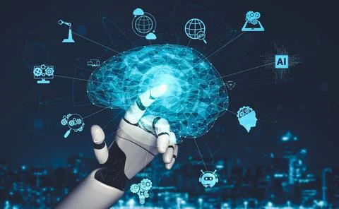 Future artificial intelligence and machine learning for AI droid robot or cyborg Stock Illustration