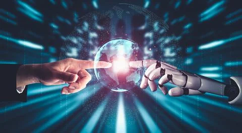 Future artificial intelligence and machine learning for AI droid robot or cyborg Stock Illustration