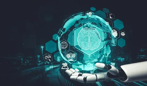 Future artificial intelligence and machine learning for AI droid robot or cyborg Stockillustratie