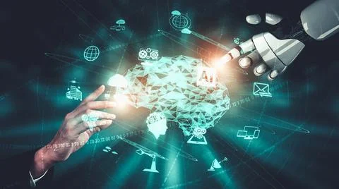 Future artificial intelligence and machine learning for AI droid robot or cyborg 스톡 일러스트