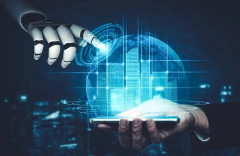 Future artificial intelligence and machine learning for AI droid robot or cyborg Stock Illustration