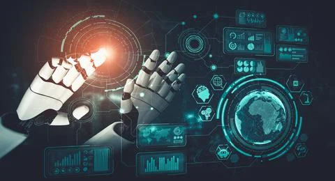 Future artificial intelligence and machine learning for AI droid robot or cyborg Illustrazione stock