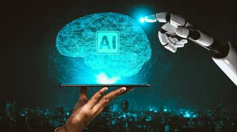 Future artificial intelligence and machine learning for AI droid robot or cyborg Stock Illustration