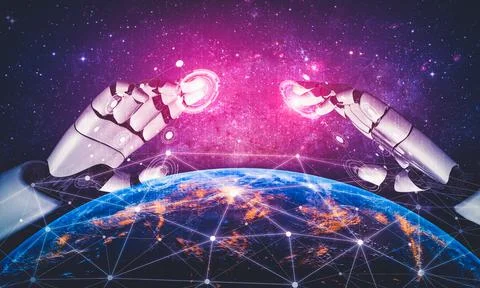 Future artificial intelligence and machine learning for AI droid robot or cyborg 스톡 일러스트