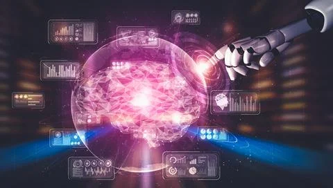 Future artificial intelligence and machine learning for AI droid robot or cyborg Stock Illustration