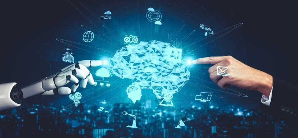 Future artificial intelligence and machine learning for AI droid robot or cyborg Stockillustratie