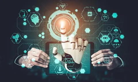 Future artificial intelligence and machine learning for AI droid robot or cyborg Stock Illustration