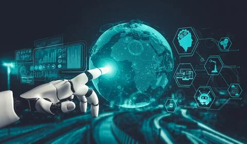 Future artificial intelligence and machine learning for AI droid robot or cyborg イラスト素材