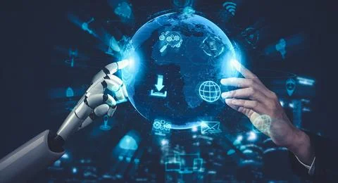 Future artificial intelligence and machine learning for AI droid robot or cyborg Illustrazione stock