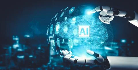 Future artificial intelligence and machine learning for AI droid robot or cyborg Stockillustratie